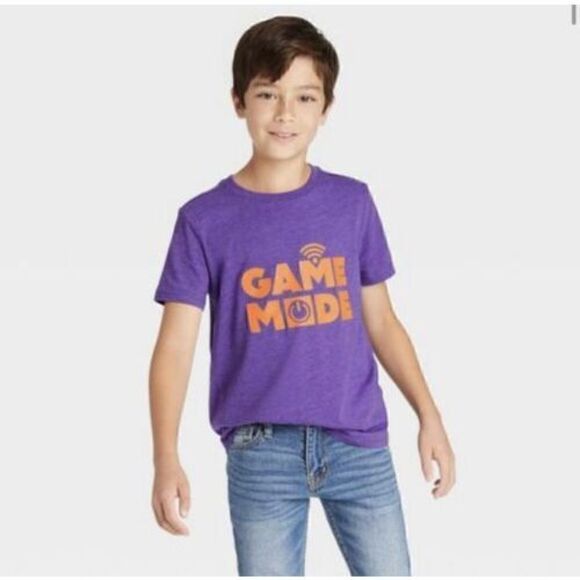 Cat & Jack 'Game Mode' Graphic Short Sleeve T-Shirt For Boys, S 6/7 Purple New - Picture 1 of 3
